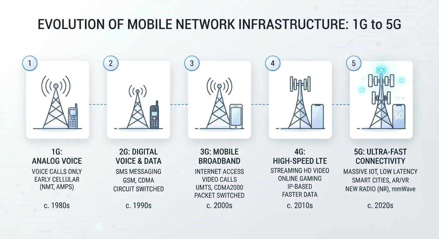 Network Generations at a Glance: 1G Through 5G